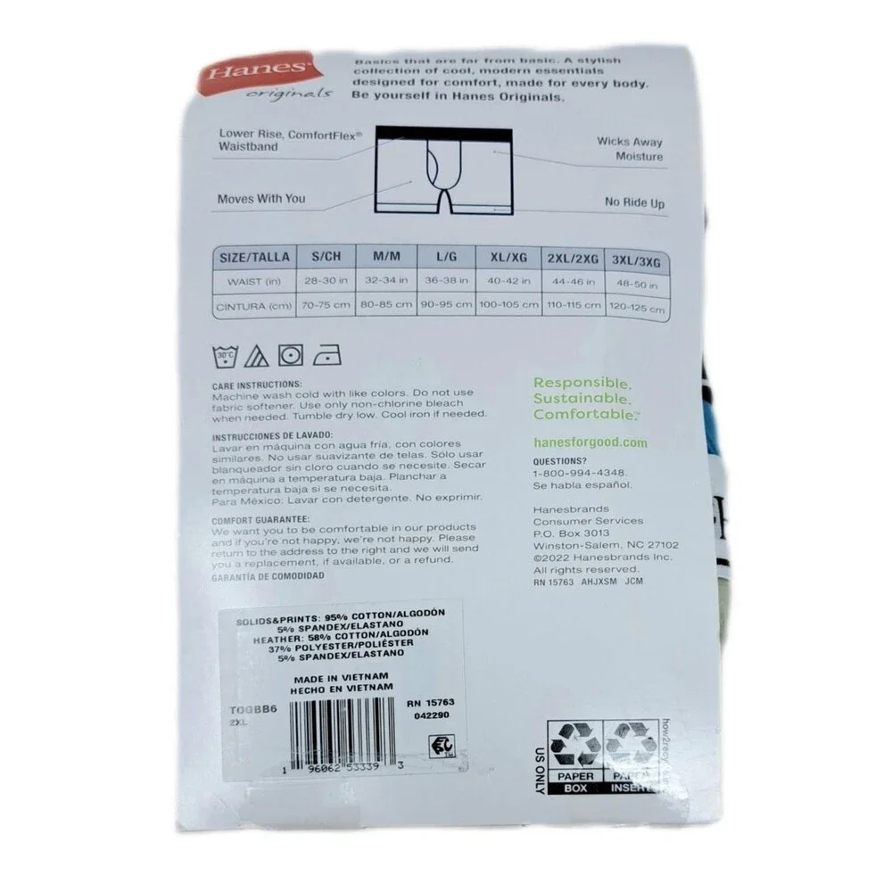 Hanes Originals 6-pack Men’s 2XL Boxer Briefs Moisture-Wicking Stretch Cotton